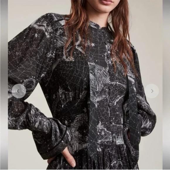ALL SAINTS Alisa Astraeus Print Long Sleeve Midi Dress Black Size 0 - Picture 5 of 11